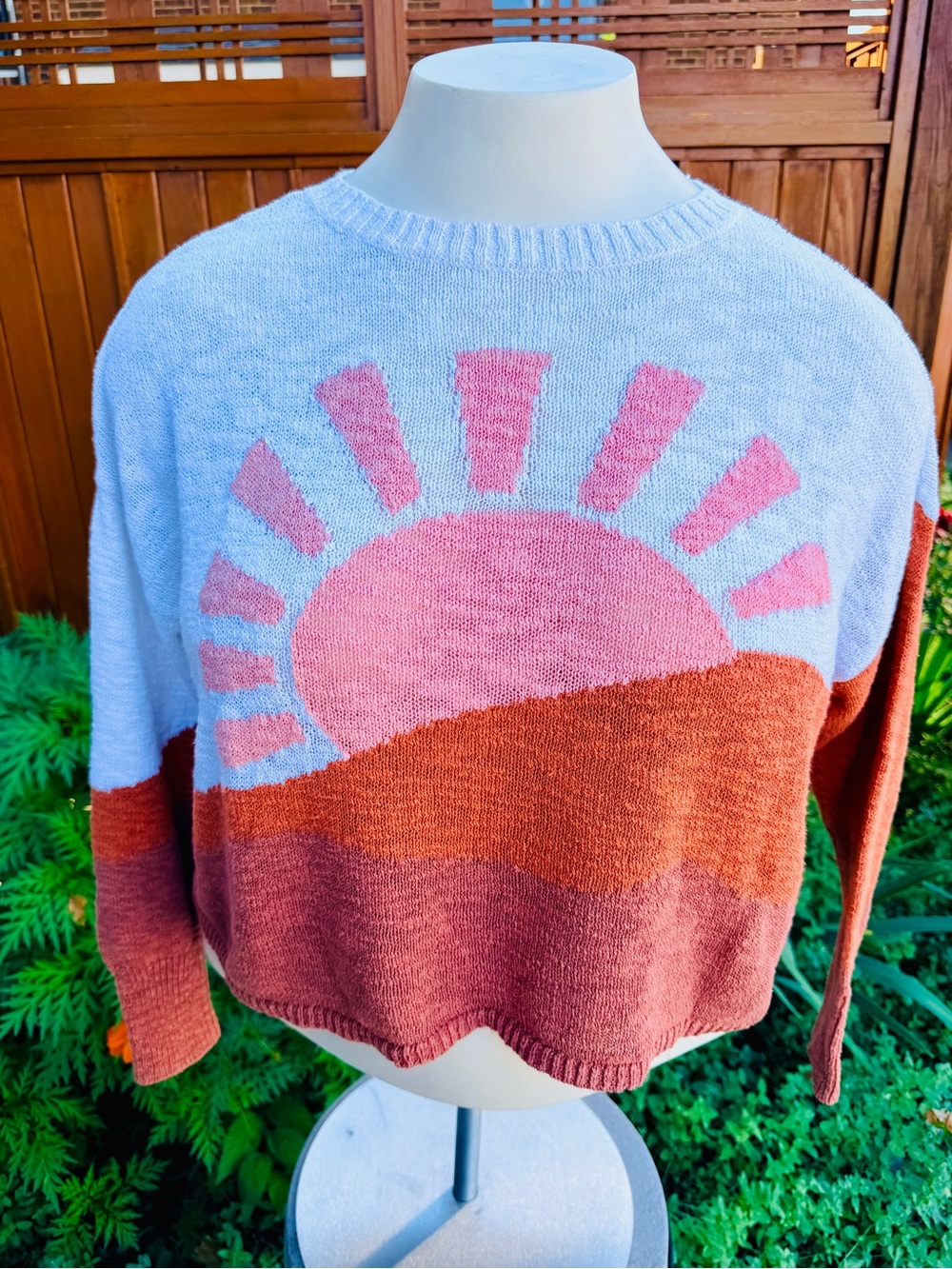 Lou & Grey Peach & Rust Sunrise Cropped Crewneck Sweater